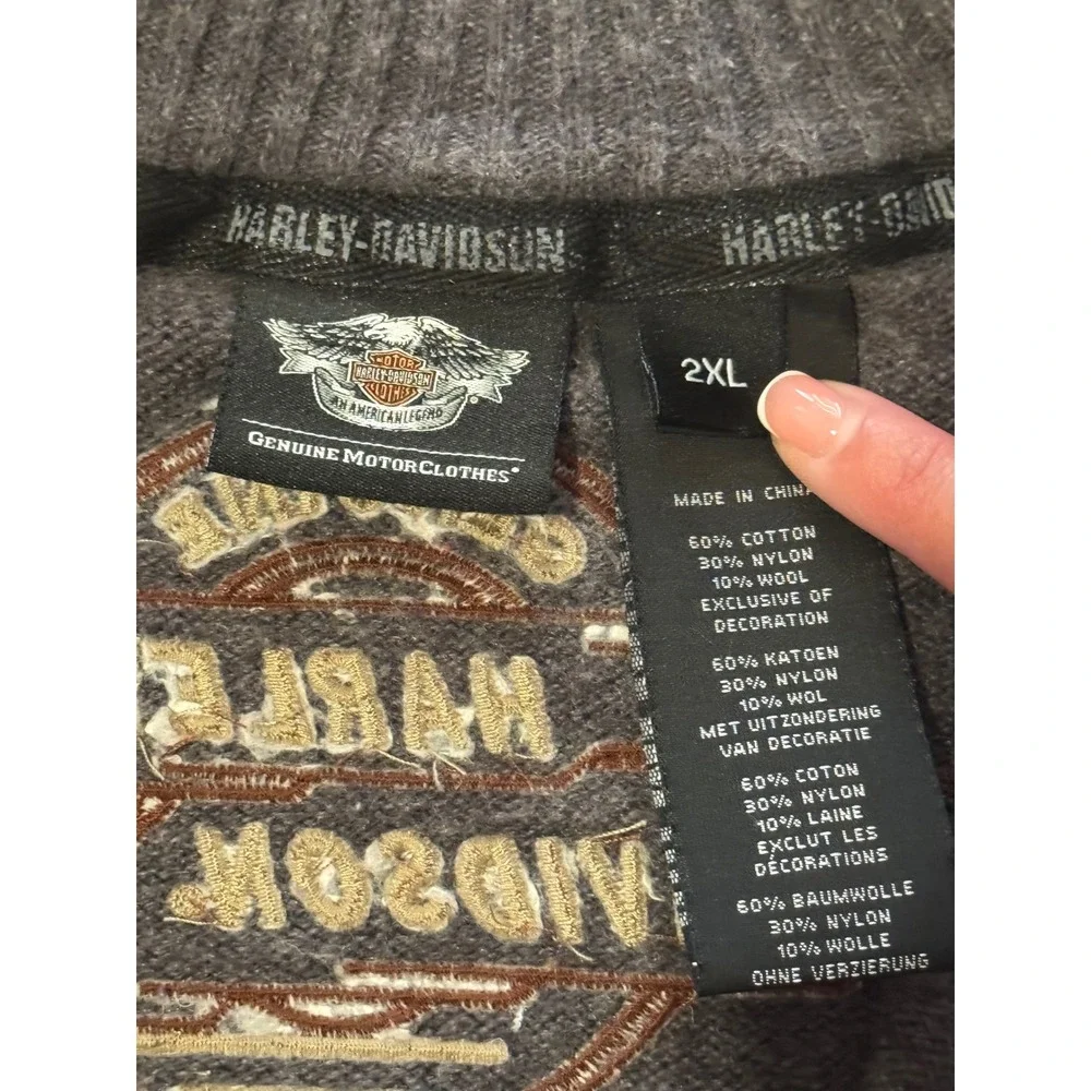 Harley-Davidson Mens 2XL Gray Wool Blend 1/4 Zip Racing Stripe Sweater Pullover